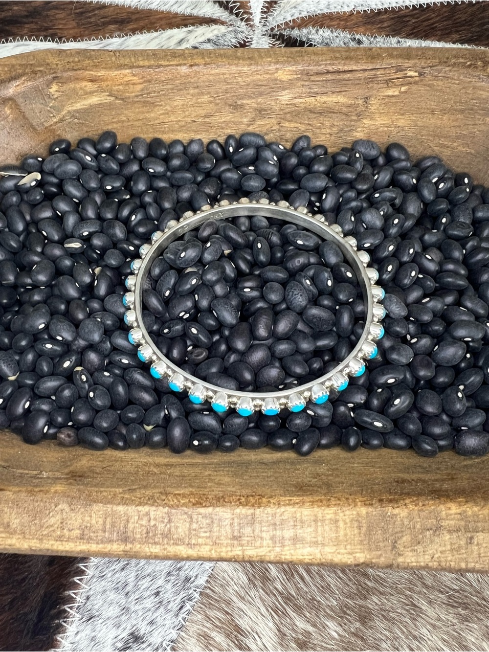 Gaynell Parker & Shawn Yazzie Native made Turquoise & Sterling bangle bracelet